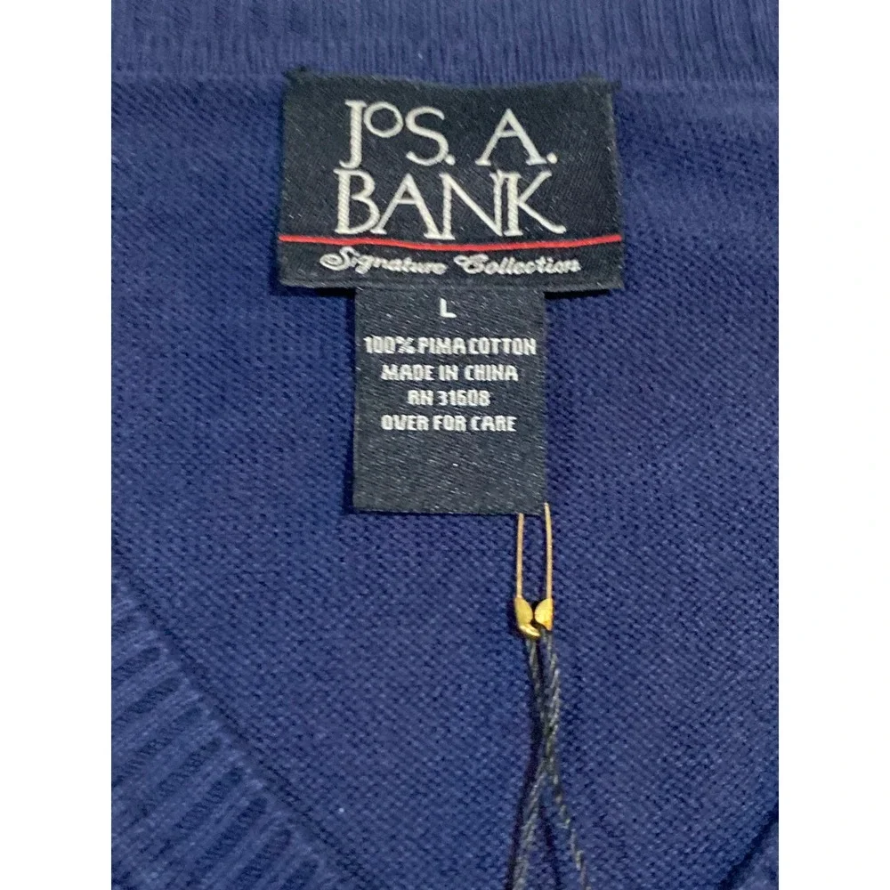 Jos A Bank Signature Collection Navy Blue Pima Cotton V-Neck Sweater Vest Mens L